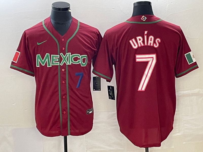 Men 2023 World Cub Mexico #7 Urias Red Nike MLB Jersey6